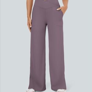 HALARA Women's Wide Leg Pants - Purple crisscross waistband pockets size largeP